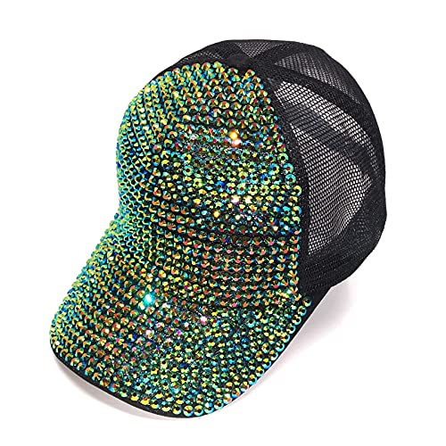 Bling Baseball Cap For Women With Full Diamond Design Adjustable Ladies Baseball Travel Cap (Green) #TOP3
