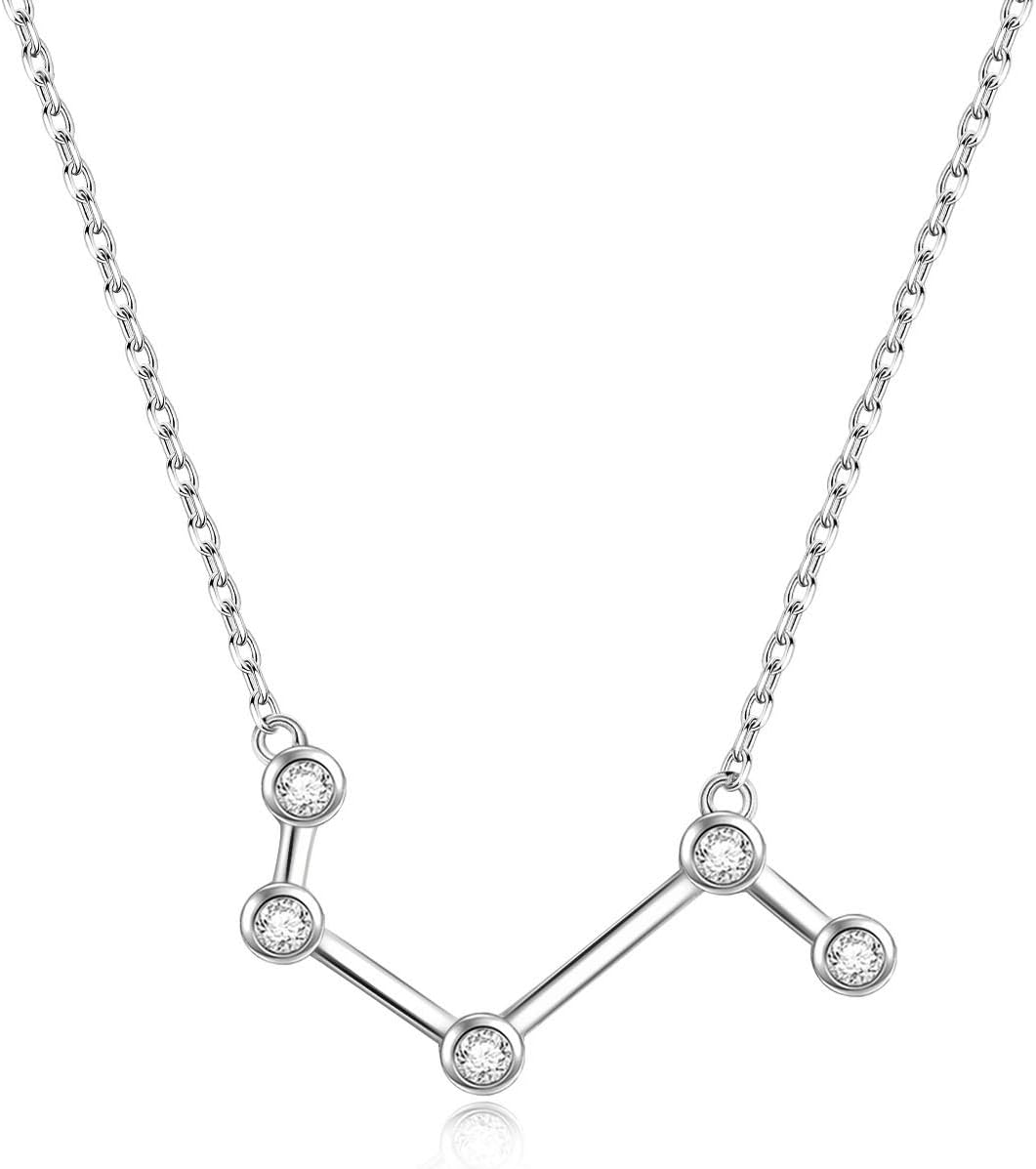 AOBOCO Sterling Silver Zodiac Necklace Embellished with Crystals from Austria, 12 Constellation Horoscope Astrology Necklace, Anniversary Birthday Jewelry Gifts for Women