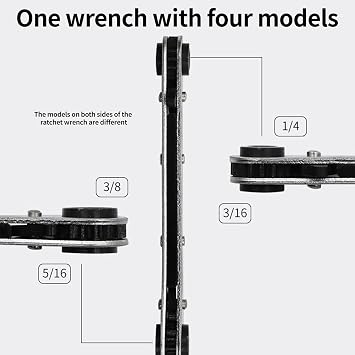 GIONAR HVAC Service Wrench Tools, Quad Ratchet Spanner with 4 Sizes 3/8'' 1/4'' 5/16'' 3/16'', 360° Air Ratchet Wrench for Air Conditioning & Refrigeration Equipment Repair