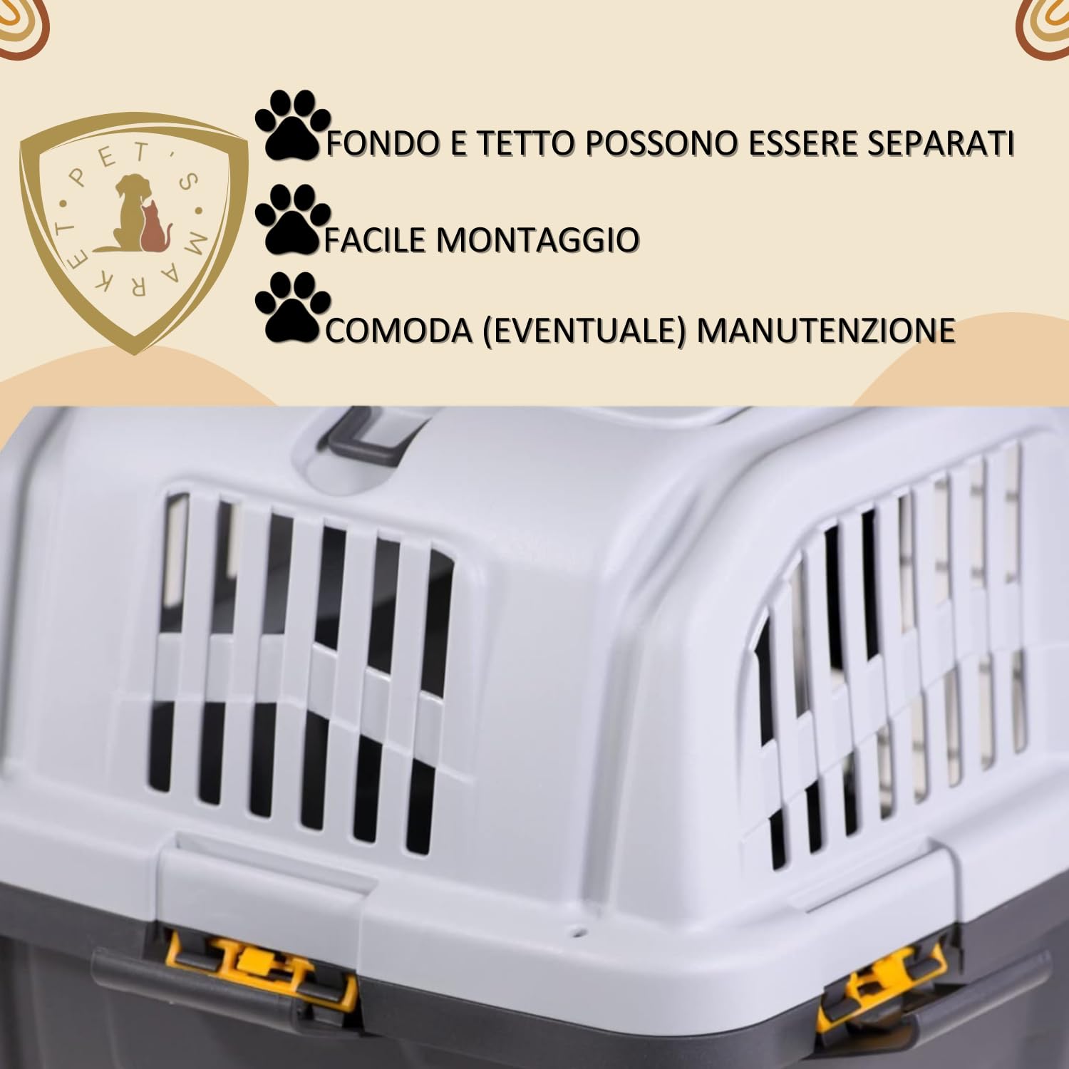 Pet’s Market Trasportino Skudo 3 Gatto Cane Rigido Sacchetti Igienici in Omaggio Accessorio da Viaggio Animali Porta in Ferro Fessure Conforme agli Standard Aerei (3 (60X40X39h))
