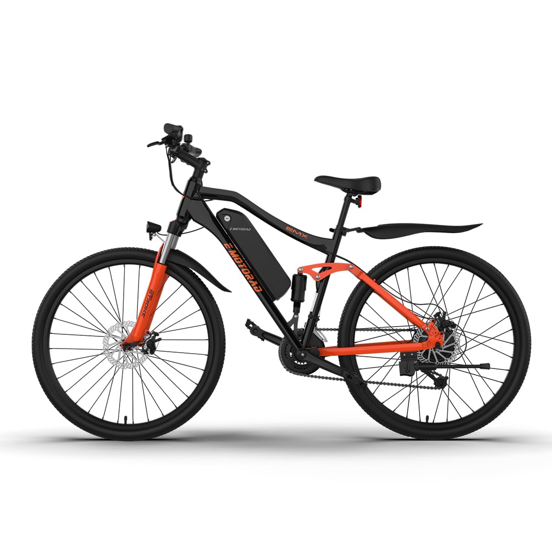 EMotorad EMX+ | Vélo électrique Tout-Terrain pour Adultes | pneus 27,5 x 2,1" | Moteur 36 V 250 W | Batterie 13 Ah Amovible | Double Suspension | Freins Hydrauliques | Écran Couleur C8