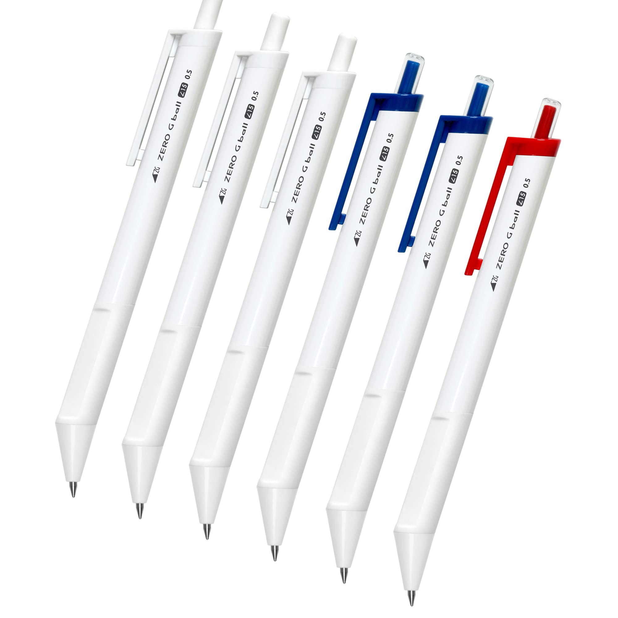 Standard Ballpoint Pen, 0.5 mm,3 color Ink(black,blue,red), white Body, 6 pens per Pack