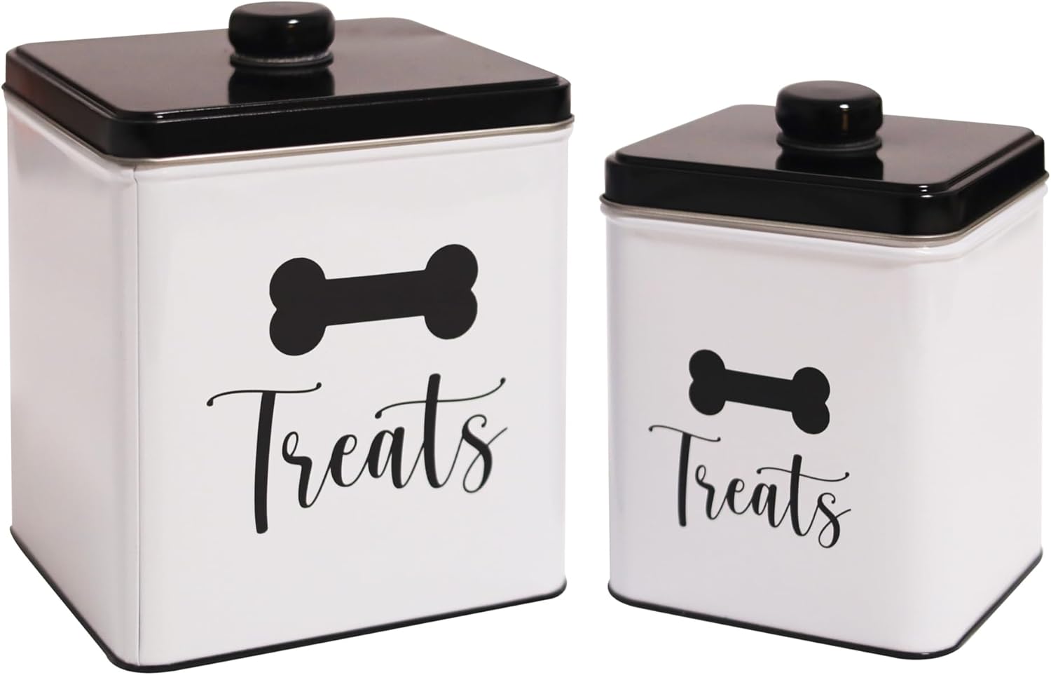 2pc Set Square Storage Dog Tin Container for Treats, Food, Storage, Supplies, Toys (Paw)