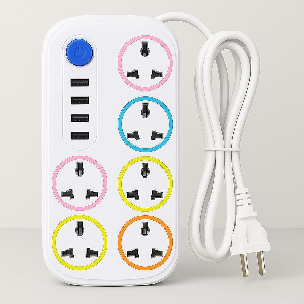 Multi-Functional Power Strip with 6 Color-Coded Sockets & 5 USB Ports – Surge-Protected Extension Board for Home, Office & Travel – Smart Charging, Compact, Build with Power Switch-image-49