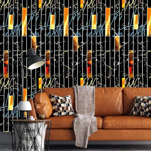 Image of WrapWall 3D Wallpaper Self Adhesive Foam Pack of 10 (60x30 cm) | Waterproof Brick Design Wallpaper |Peel & Stick DIY Wall Decor for Living Room Bedroom Kitchen (10, Black Mosaic)