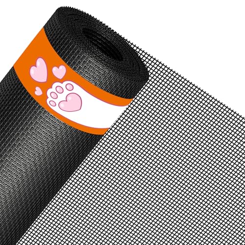 MAGZO Pet Proof Window&Door Screen Replacement Mesh, 60' W x 96' L, Best Vinyl Coated Polyester Dog Cat Resistant Heavy Duty, DIY Adjustable Net Netting Curtain Wire Fits Any Smaller Size, Black