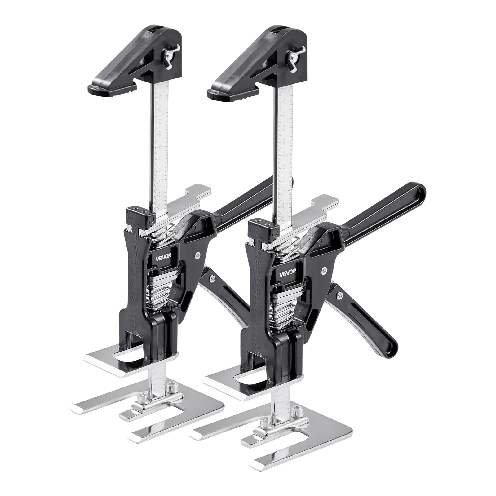 VEVOR Cric à Bras 2PCs, Lève Meubles Portes Plaques avec Capacité 100 kg, Outil de Levage Manuel en Métal, Hauteur Réglable jusqu'à 18 cm, avec Niveau Magnétique, pour Fenêtres, Installation, Noir