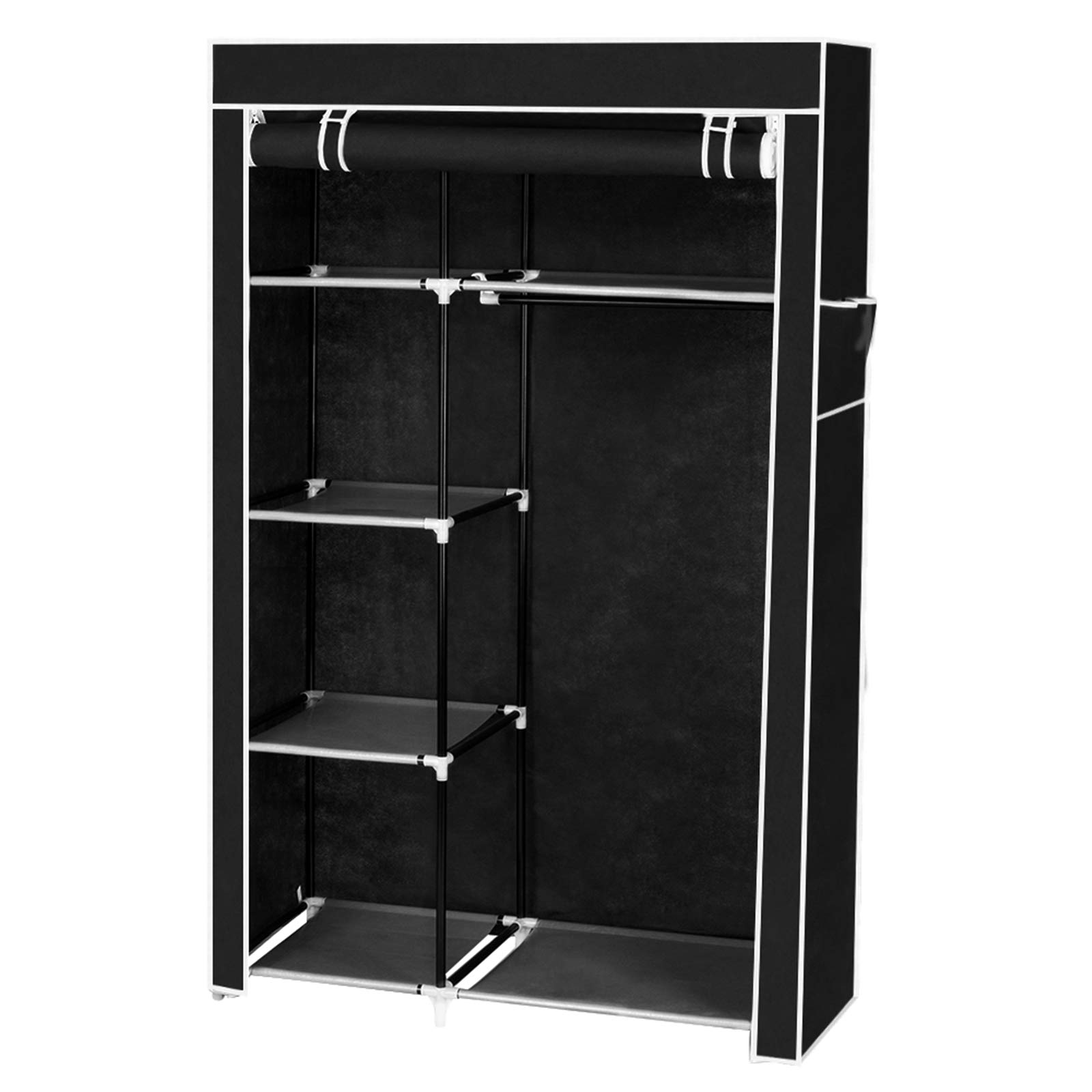 Portable Closet Wardrobe, Closet Storage Organizer Rack with Shelves and Cover for Hanging Clothes, Non-Woven Fabric, Quick and Easy to Assembly (64'', Black)