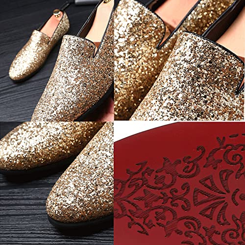 Men Smoking Sequins Slip-On Oxfords Loafers,Fashion Pointed Casual Glitter Tuxedo Suit Dress Prom Shoes2