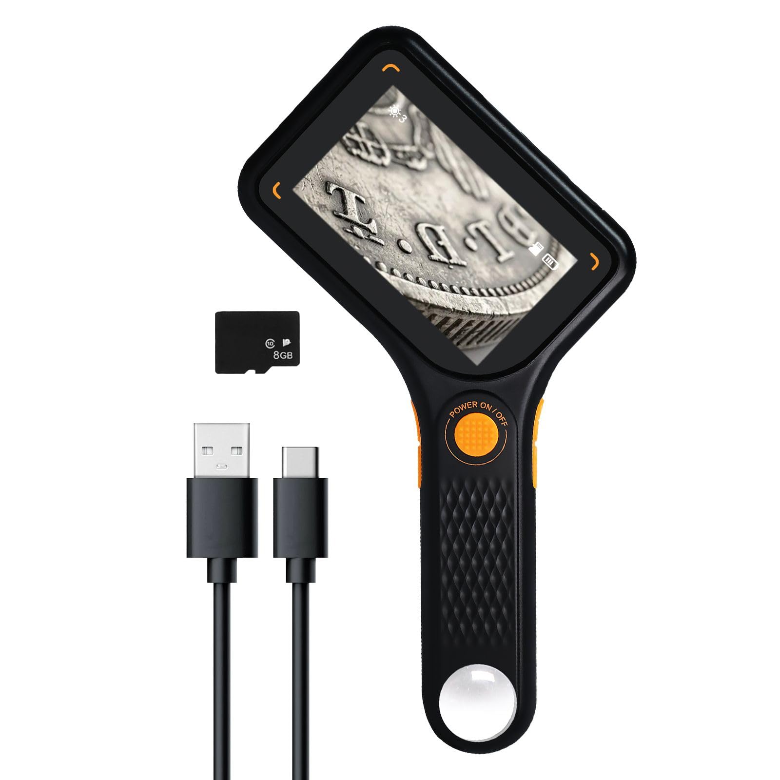 Digitales Mikroskop mit IPS-Bildschirm, Autofokus, USB-Lupe, 64 GB, Unterstützung für Münzen, Schmuck, PCB, Reparatur, Biologie, 8 LED-Leuchten für Windows, Mac, 7,6 cm Display, tragbarer