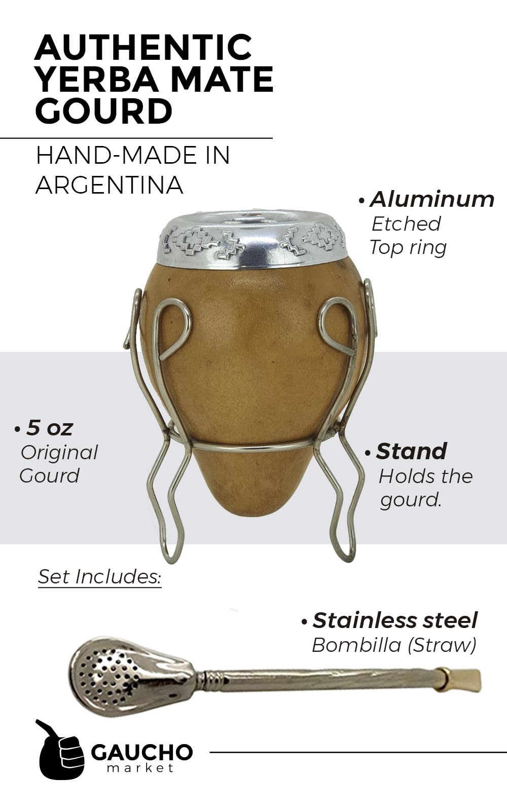 Buy Handmade Original Mate Cup (Gourd) set (The Original) with Silver