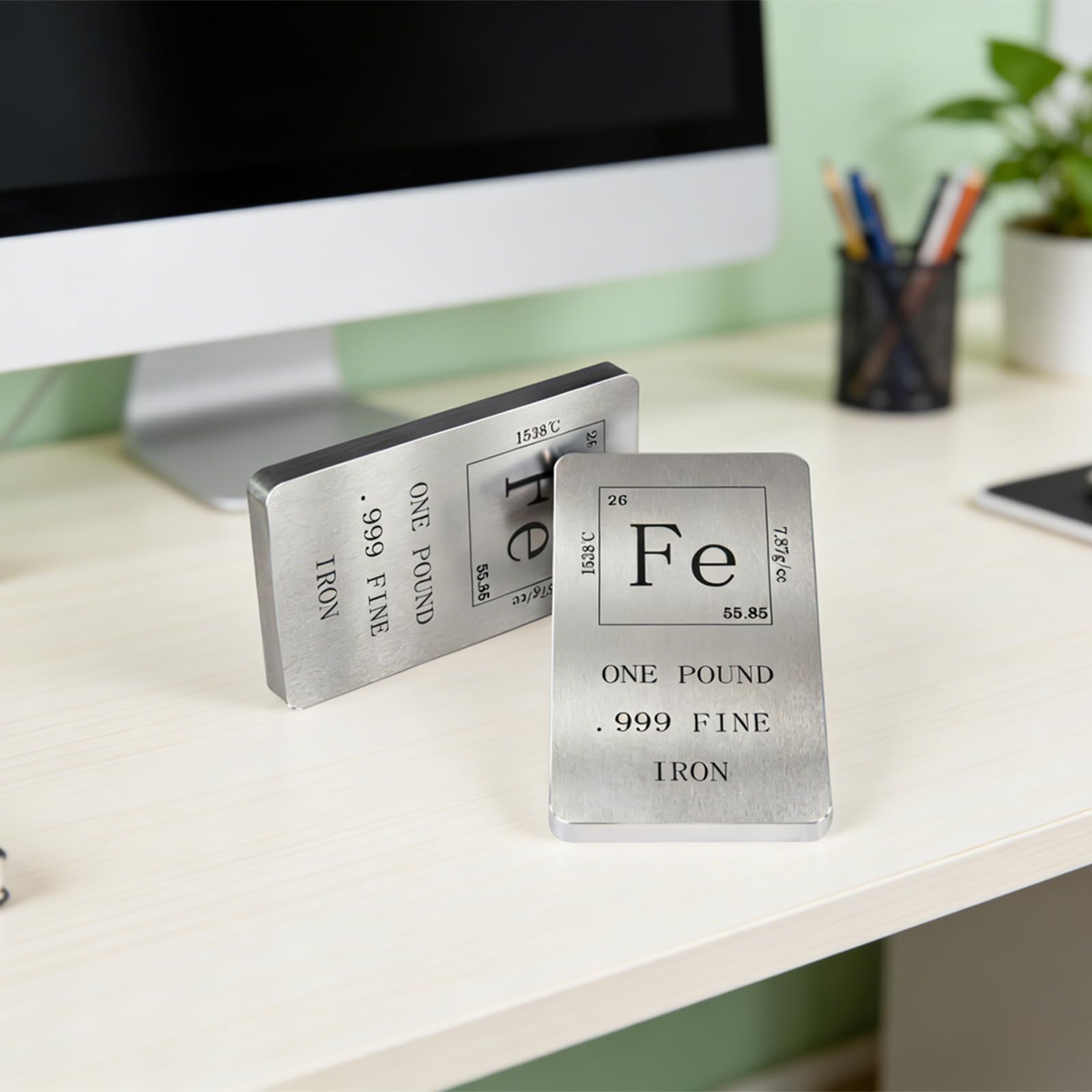 Periodensystem aus Eisen, 0,5 kg, 999 feiner Eisenbarren, 10 x 5 x 0,9 cm, gebürstetes Metall-Finish, Briefbeschwerer (Eisen)