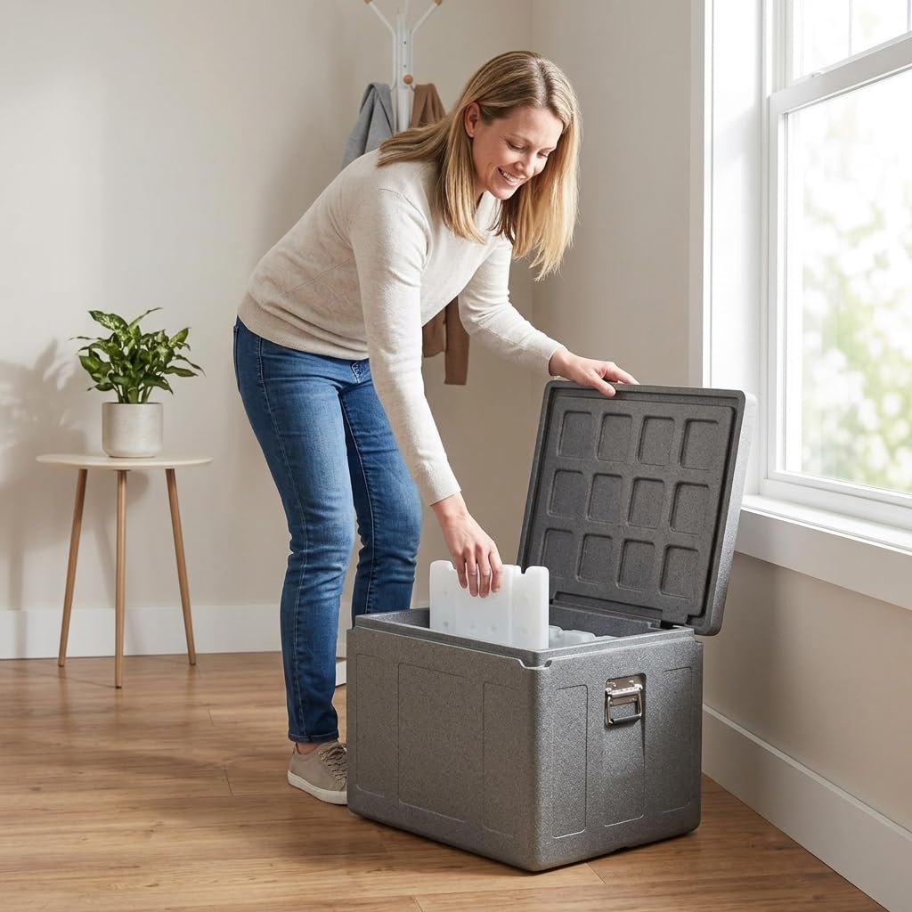 perfk Contenedor Isotérmico con Cuerpo Robusto Caja Térmica de Transporte Fabricada en Gran Volumen Cómodas Adecuado para Envío de Alimentos y de Cadena Fría.