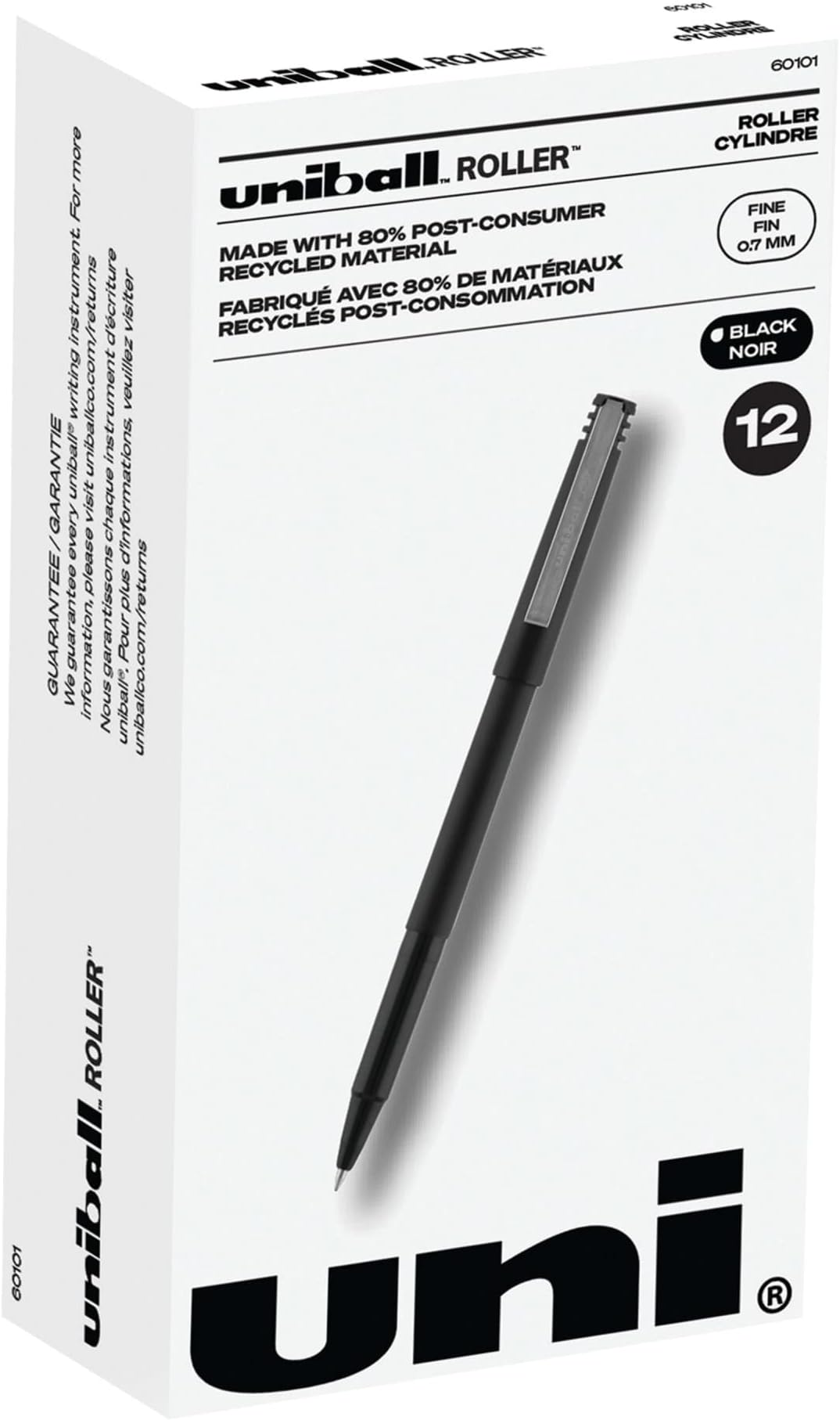 uni-ball Roller Pens, Fine Point (0.7mm), Black, 12 Count