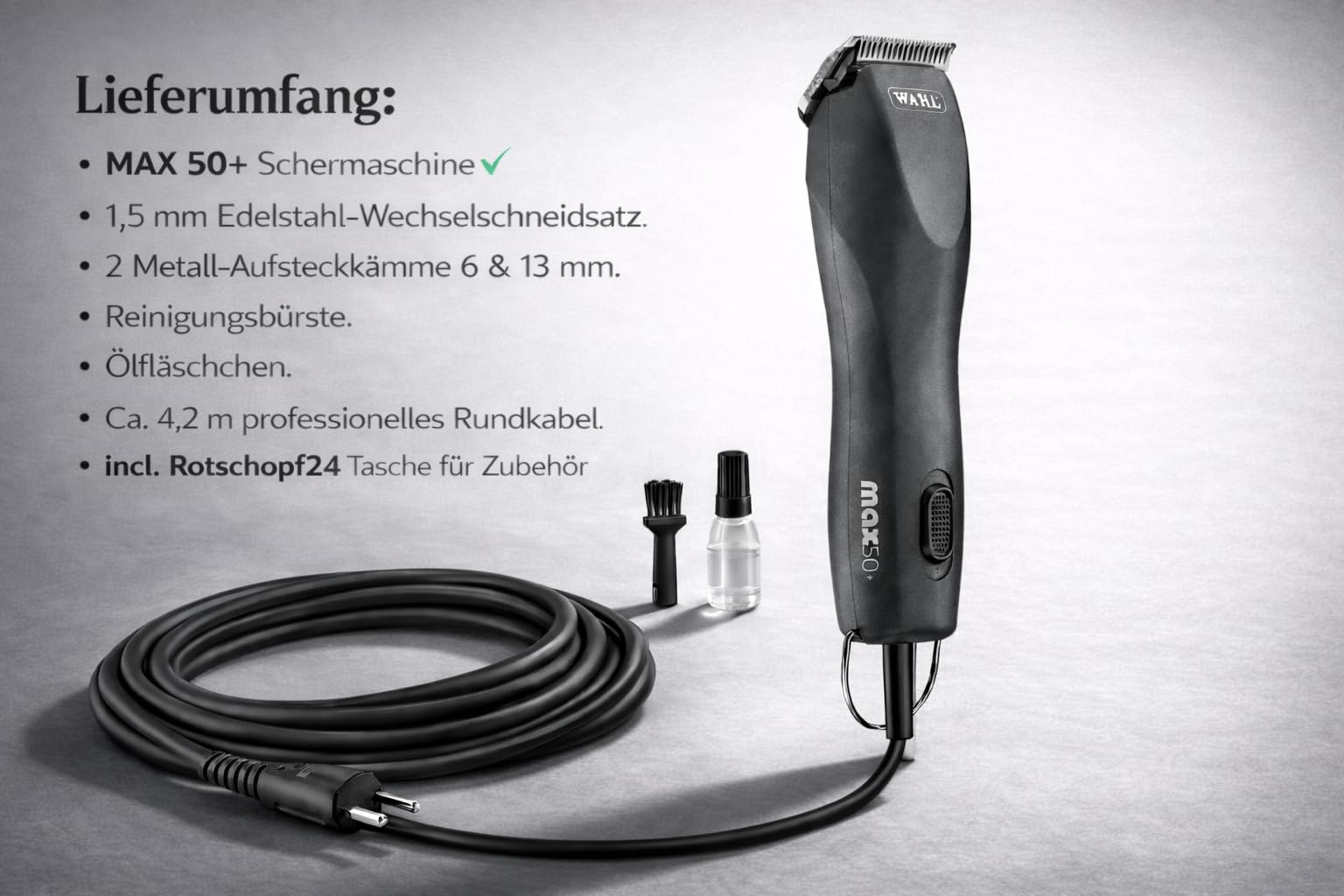 Rotschopf24 MAX50+ Tier Schermaschine Tasche & 8 Metallaufsteckkämme