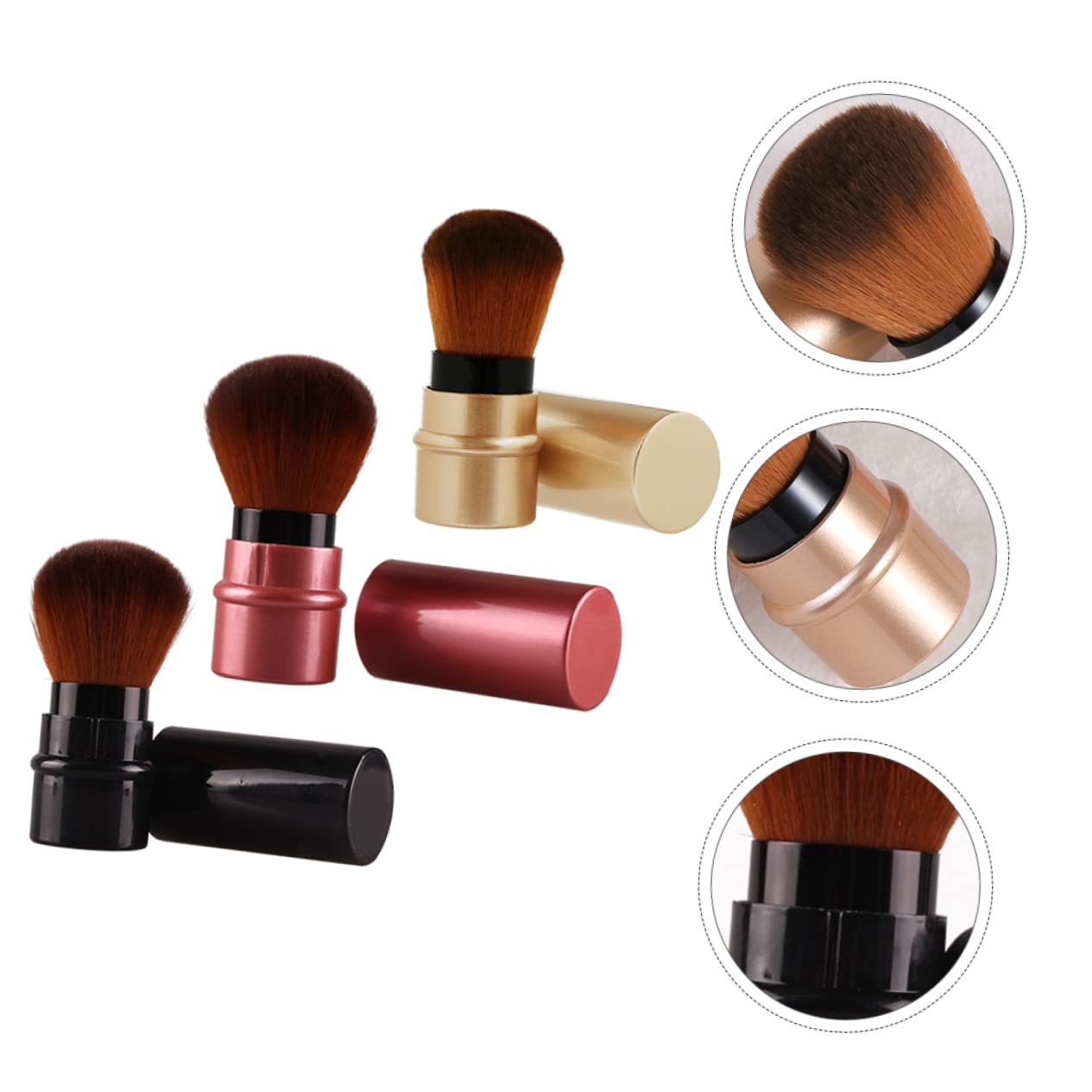 Beatifufu Set of 3 Retractable Makeup Brushes Retractable Foundation Brush Makeup Tool Set for Women