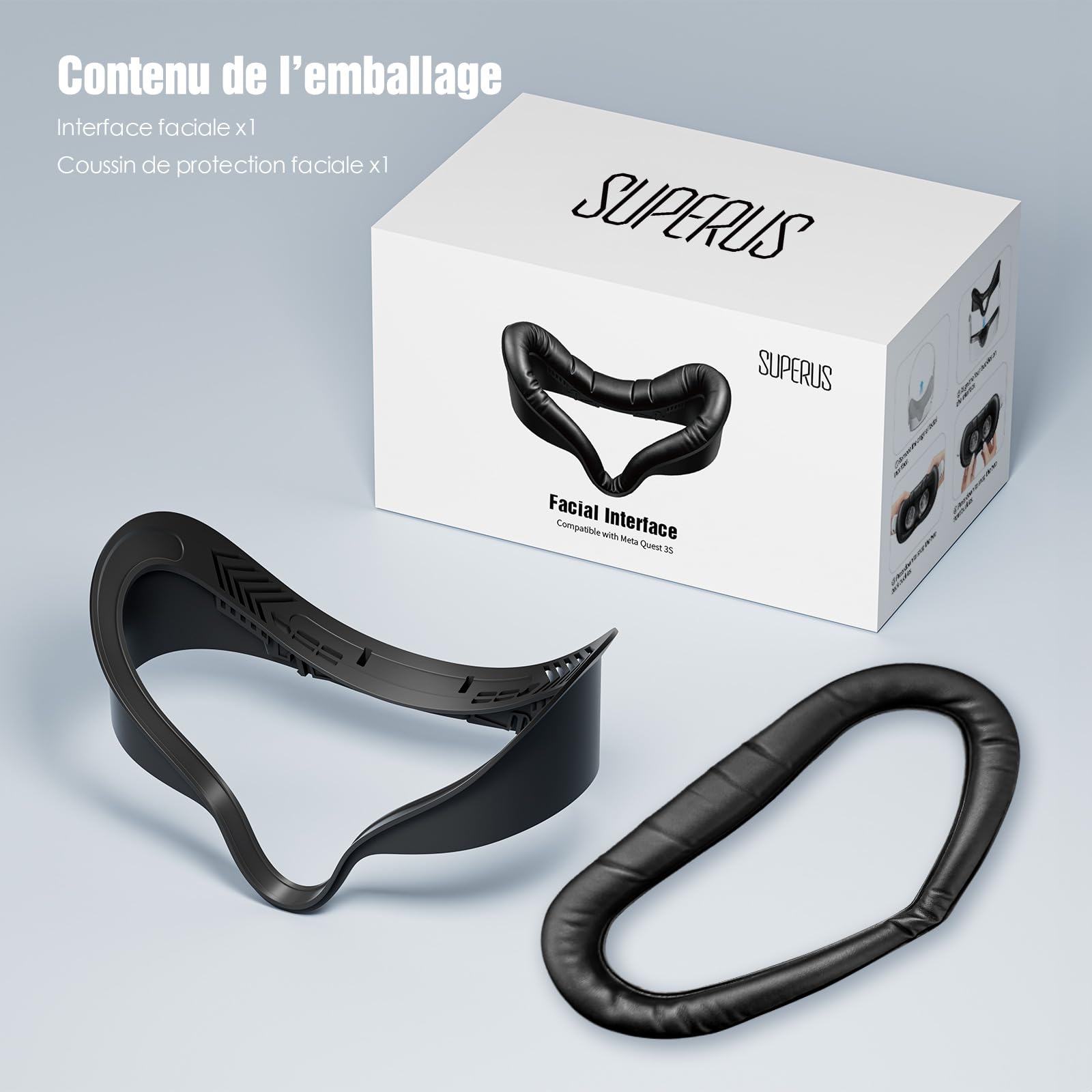 SUPERUS Interface Faciale Face Cover Pad pour Quest 3S, Coussin en Cuir PU Souple Compatible avec Meta/Oculus Quest 3S Accessoires, Design Anti-Fuite de Lumière Entièrement Intégré (Non pour Quest 3)