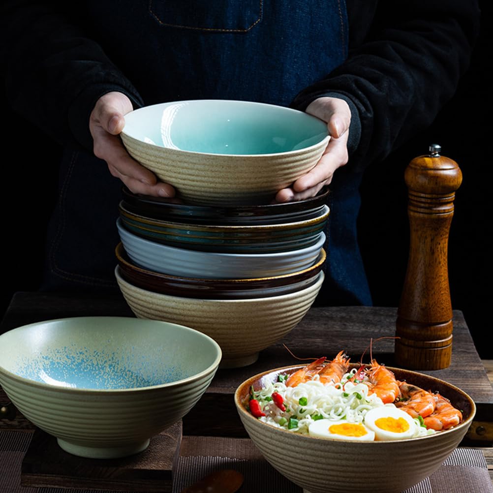 Ramen Schüssel Set 2X1100 ml Ramen Bowl Keramik Mehrzweckschüssel mit passendem Löffel und Essstäbchen für Instantnudeln Suppe Nudel Pho Udon und Soba,Smaragdgrün