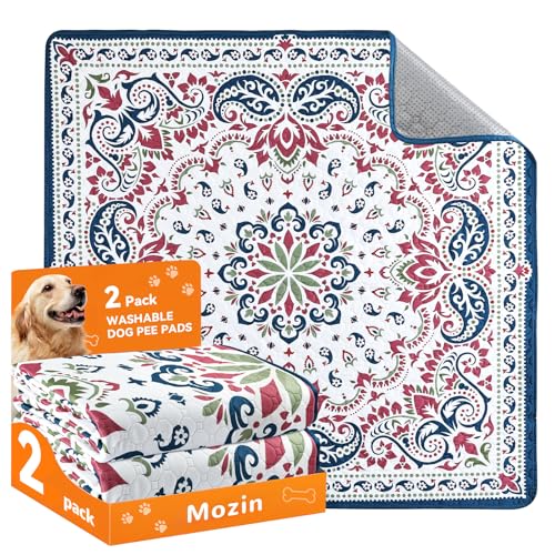 Image of Mozin Washable Pee Pads for Dogs, 2 Pack Super Absorbent Reusable Puppy Pads Waterproof, Leak-Proof & Non-Slip Whelping Pad for Potty Training, Playpens, Crates, Floors, Beds, and Couches 18 inchx24 inch