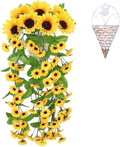 壁掛け用 ひまわり 造花 手作り 直径4〜10cm おしゃれ フラワーバスケット付き 人工観葉植物 インテリア 自宅、オフィス フェイク フラワー 写真撮影 母の日ギフト 結婚式 誕生日 プレゼント 人気 プレゼント