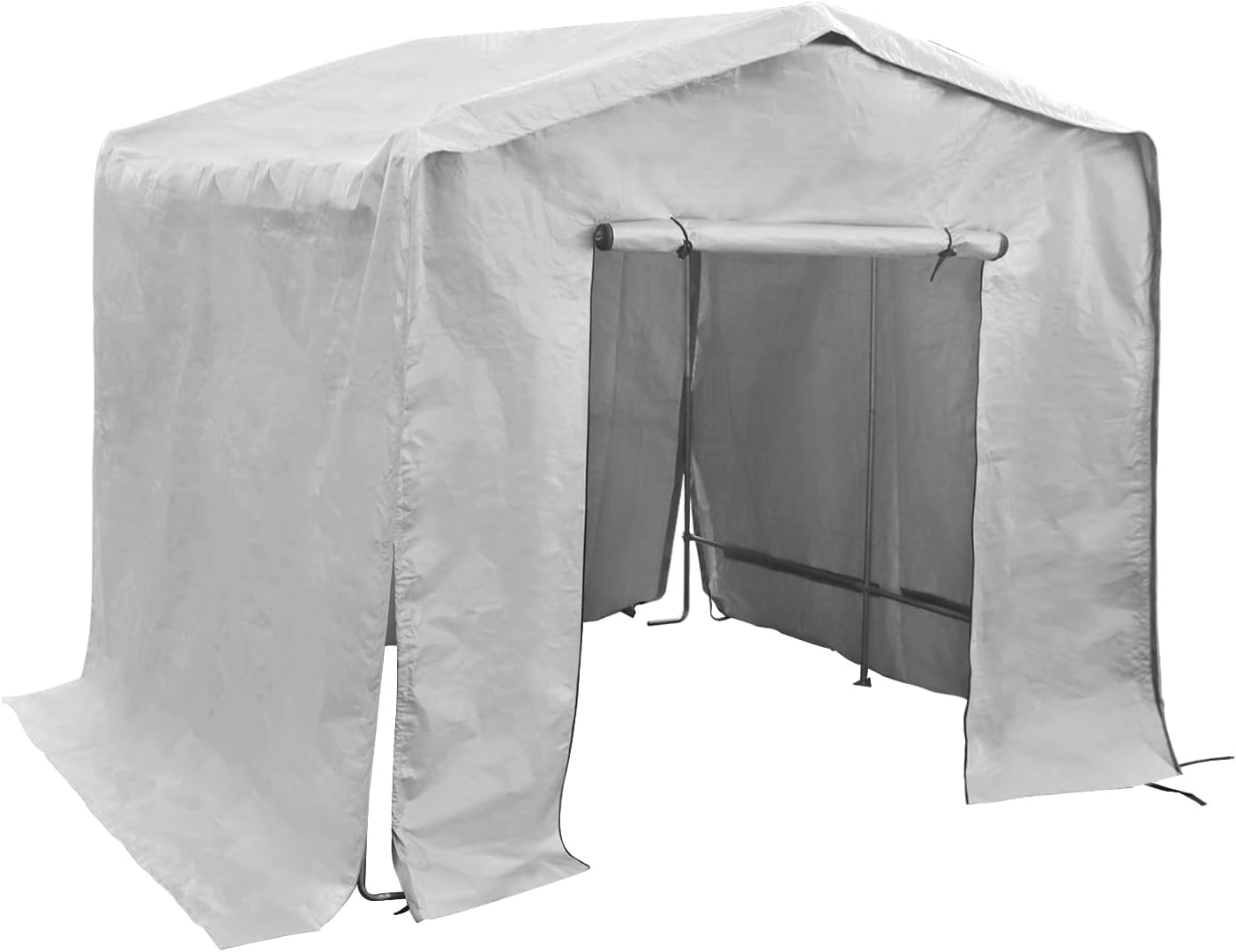 Outdoor Storage Shed, 8 x 8 x 8 FT Storage Shed Tent with Metal Frame, PE Tarp for Motorcycle, Bike, Lawn Mower, Gardening Tools (Grey)