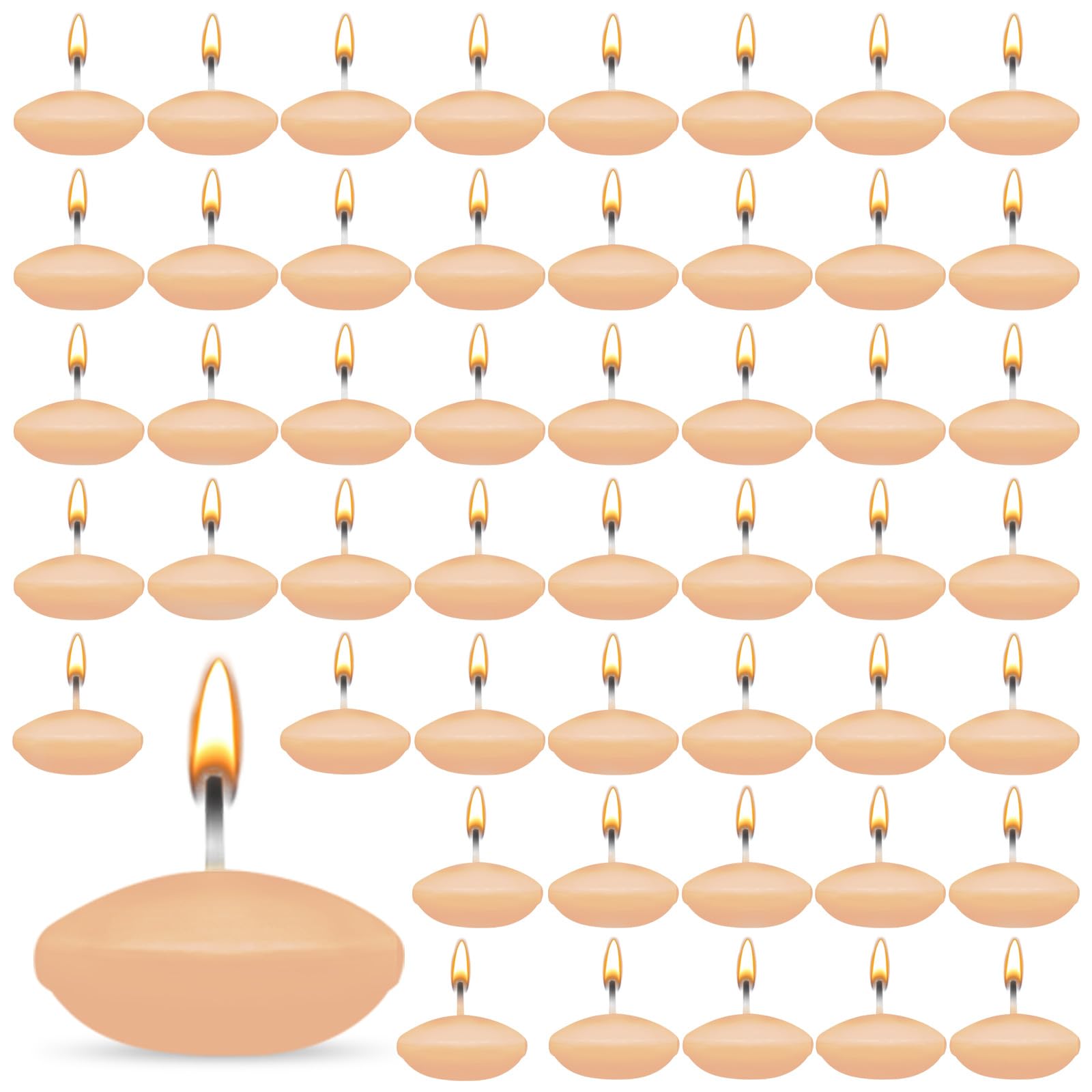Set di 50 candele galleggianti non profumate, candele decorative galleggianti, per piscina, vasca da bagno, cena, decorazione natalizia, arancione chiaro