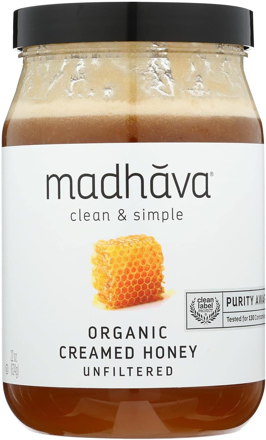 MadhavaRaw Organic Honey, 22 Ounce (Pack of 6)