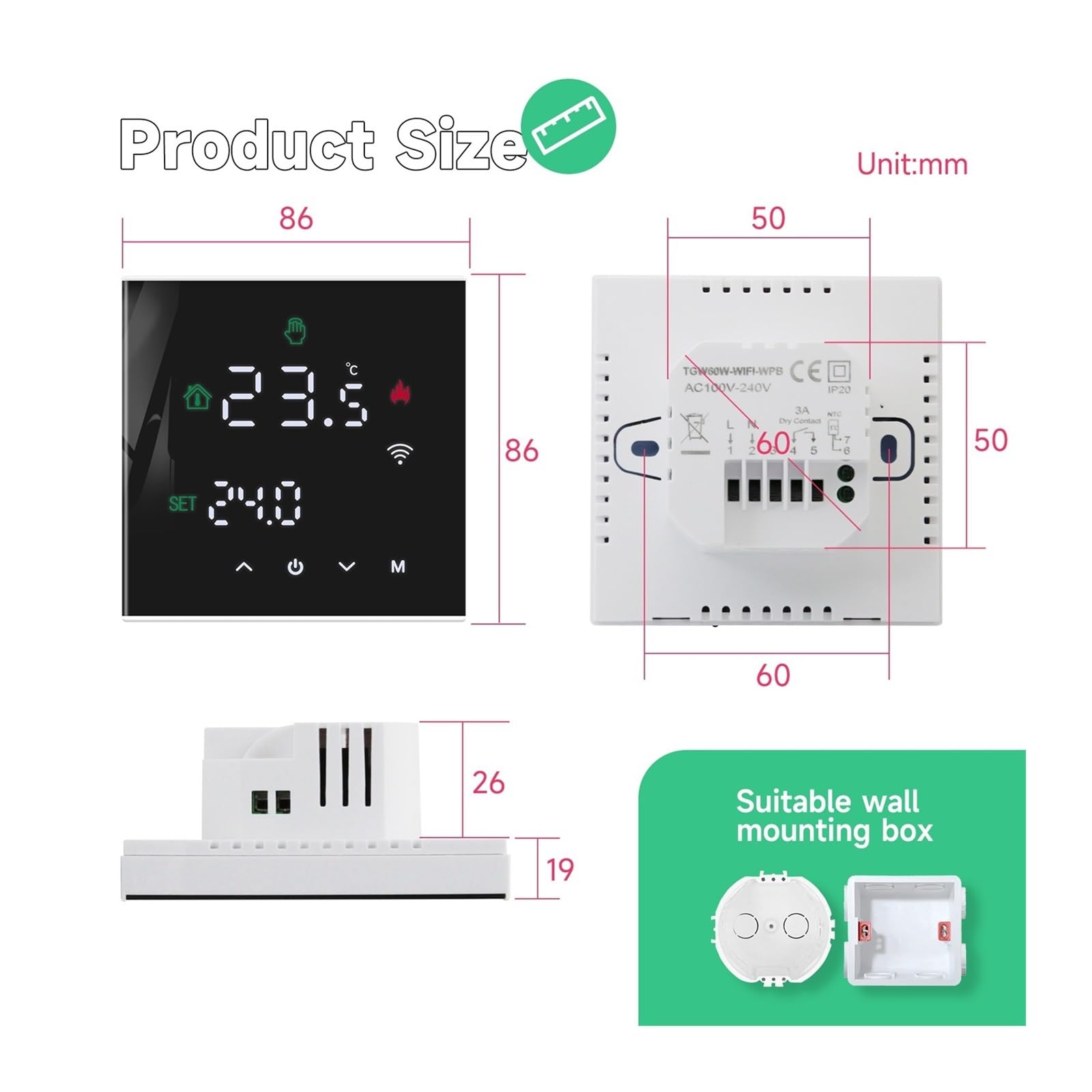 Tuya Smart Home Termoregulator, Ciepły Termostat Podłogowy Do Ogrzewania Elektrycznego Regulator Temperatury Kocioł Gazowy(TGW60B-WIFI-EP)