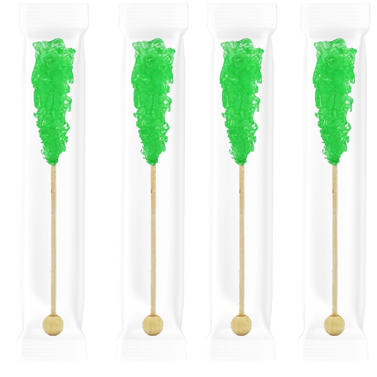 Fruidles Watermelon Rock Candy Lollipops Pops Candy Suckers, Color and Flavor Assortment, Individually Wrapped, 6.5" - Green (20-Pack)