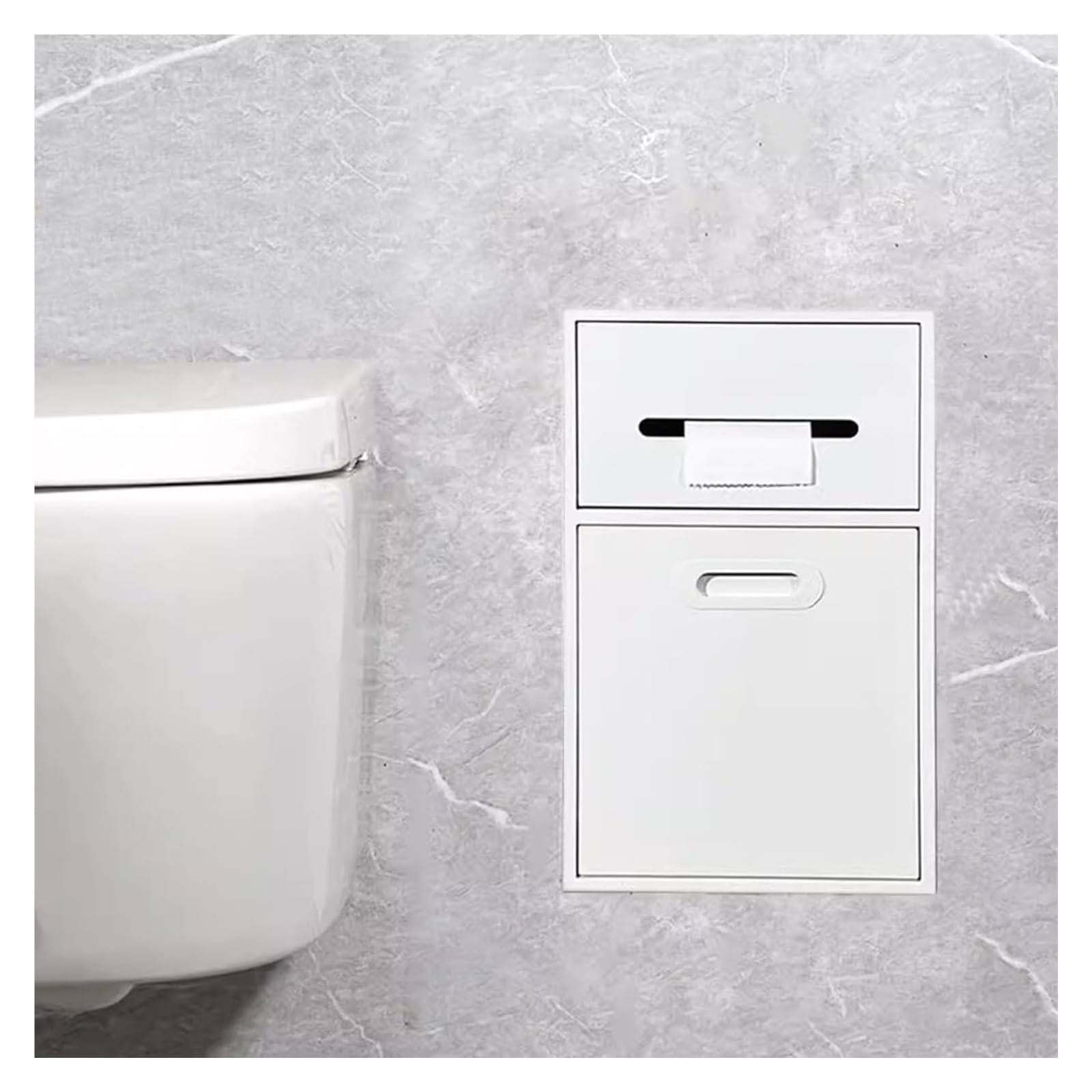 Flush-Mounted Toilet Paper Holder， Stainless Steel Niche With TP Holder And Trash Can(White,11.8x19.7x5.5in)