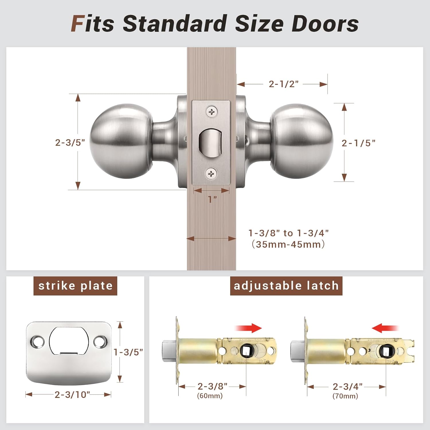 Knobonly 6 Pack Satin Nickel Round Ball Door Knob, Classical Passage Hallway Closet Door Handles, None-Locking