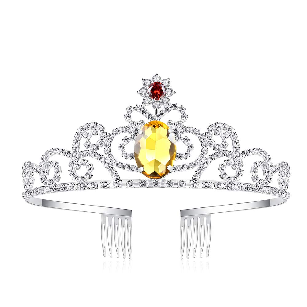LovelyshopYellow Diamond Rhinestone Tiara Princess Belle Crown