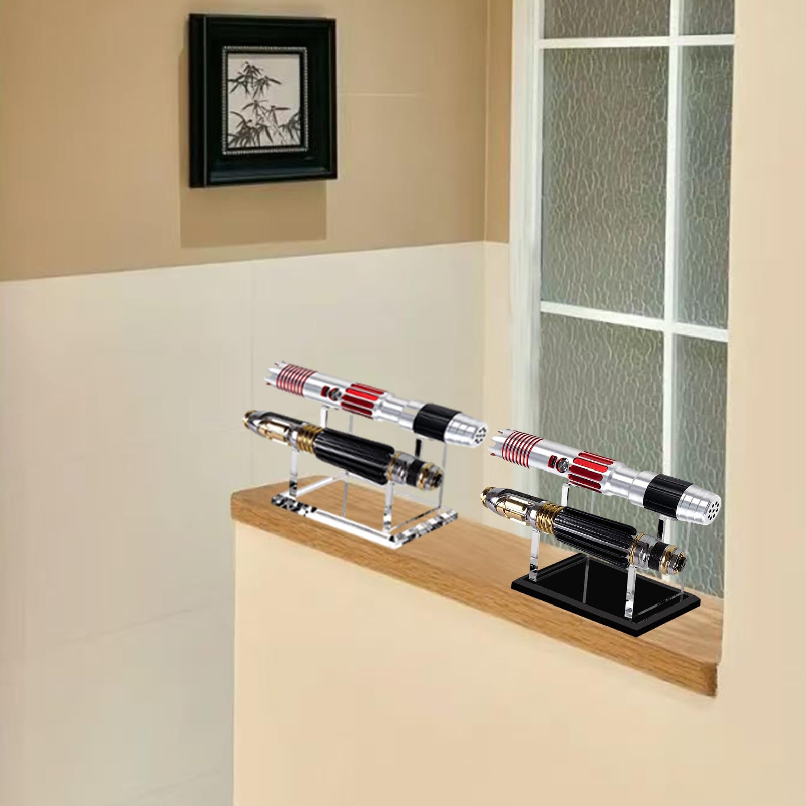 Supporto per spada laser, supporto per spada laser, supporto per spada laser in acrilico fisso, bacchette decorative e oggetti da collezione (2 strati di nero)