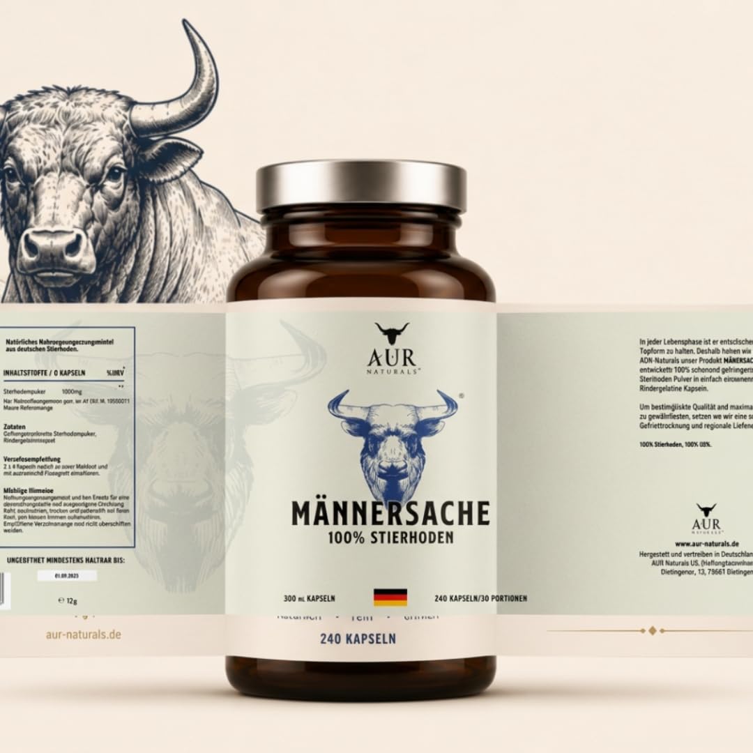 Stierhoden Kapseln – 240 Kapseln aus 100% Beef Testicles vom Weiderind aus dem Allgäu | Natürliches Male Performance Supplement I Männersache | Tierisches Organ-Supplement | AUR Naturals