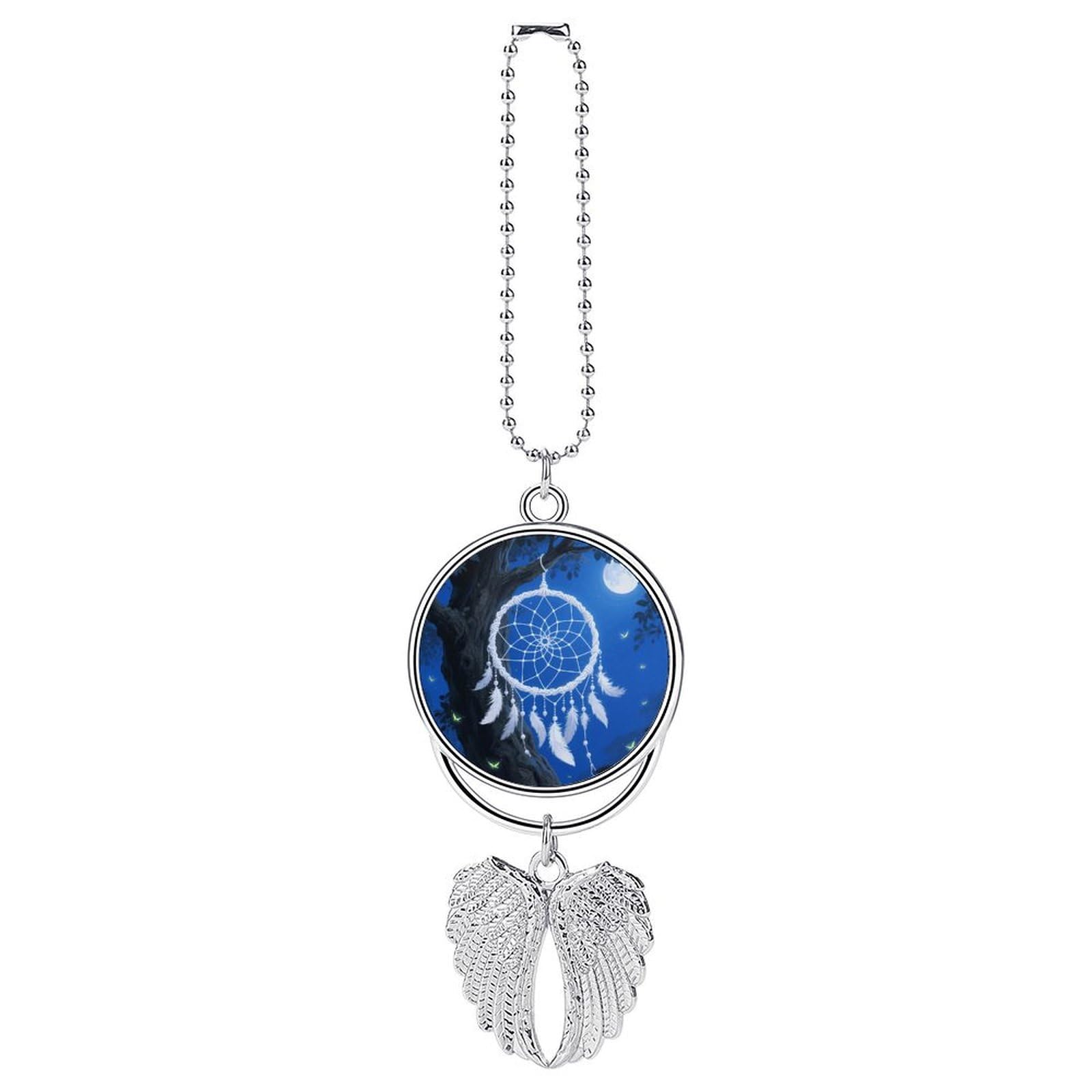 White Fantasy Dream Catcher Guardian Angel Wing Car Ornament for Mirror, Zinc Alloy Hanging Charm with Spiritual Design for Protection, Rearview Mirror Accessory Decor Gift for Women Men(Silver)