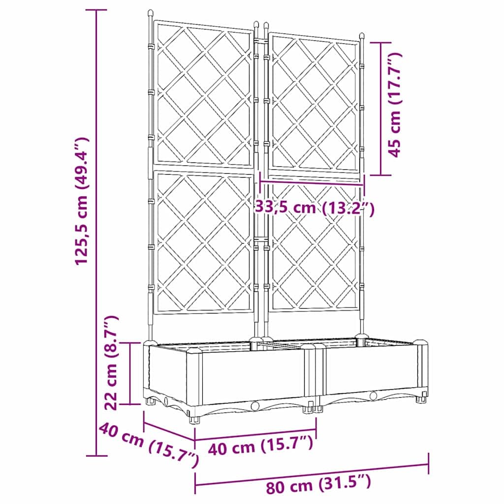 vidaXL Vaso da Giardino 2 PCS Nero 80 x 40 x 125,5 cm Plastica, Vaso Moderno e Resistente per Giardino e terrazzo, Elegante Contenitore in plastica, Decorazione Outdoor