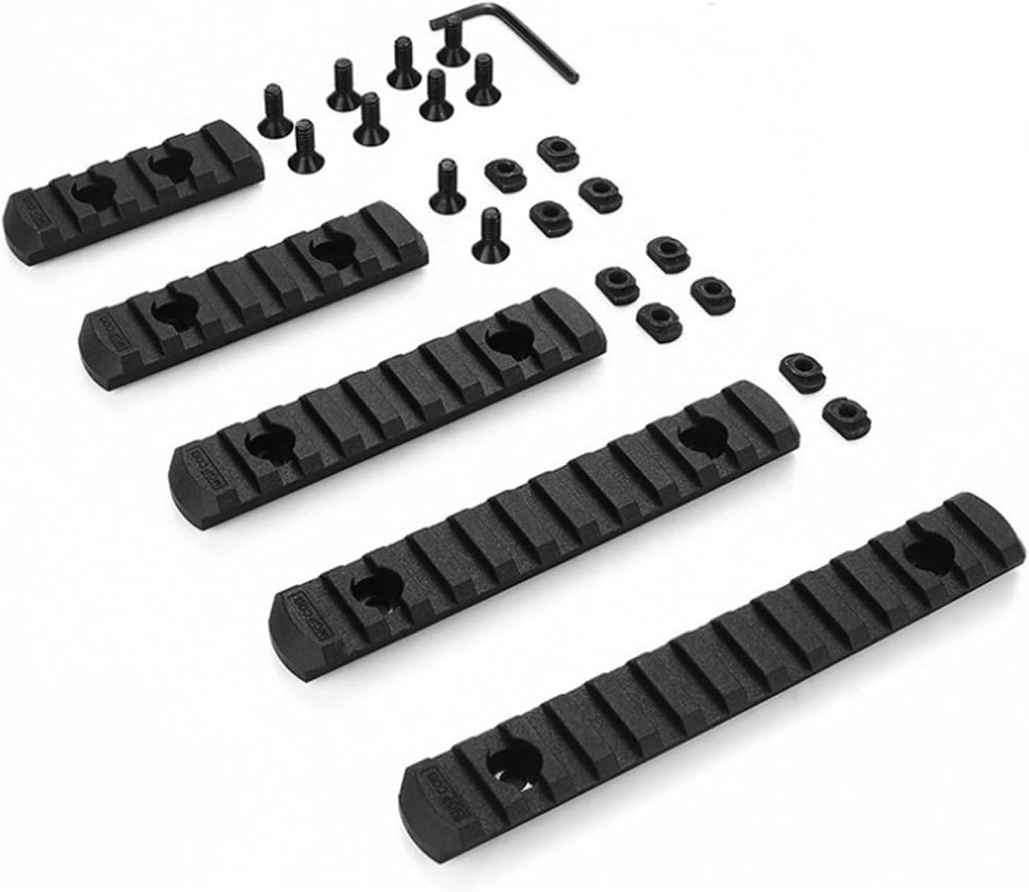 Sysoon5-pack Black M-LOK Picatinny Rail Sections Kit - 5,7,9,11,13 Slots - M6 x 2.25-5.40 x 0.83 x 0.39 - Aluminum - Mil-Spec - Firearm Accessory