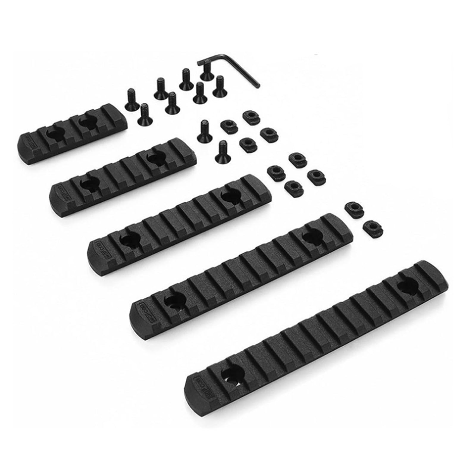 Sysoon5-pack Black M-LOK Picatinny Rail Sections Kit - 5,7,9,11,13 Slots - M6 x 2.25-5.40 x 0.83 x 0.39 - Aluminum - Mil-Spec - Firearm Accessory