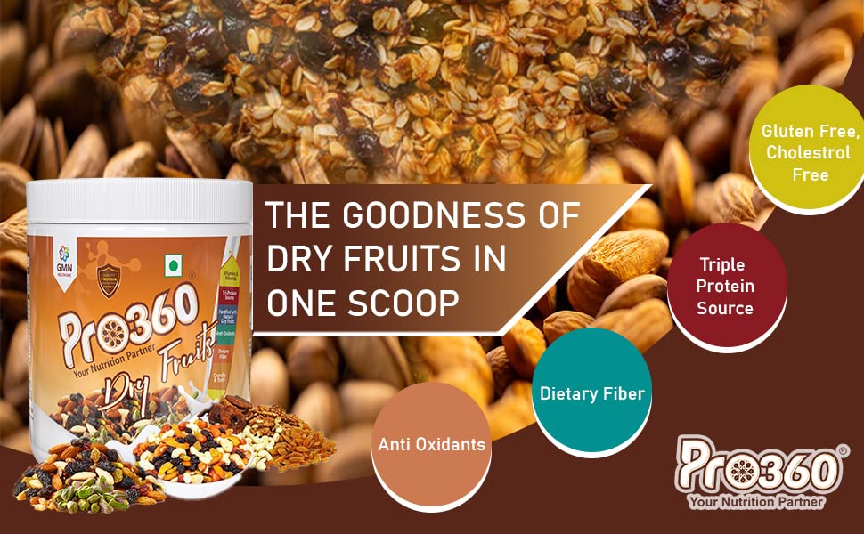 Pro360 Dry Fruits Protein Powder With Natural Dry Fruits With Immunity Boosters - Zinc, Vitamin C, Vitamin D (250g+250g) Pack of 2 3