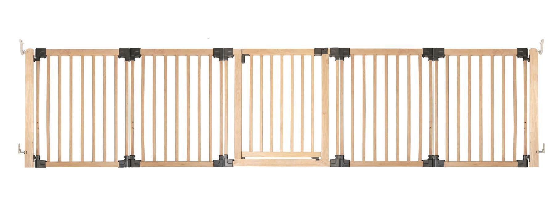 Safetots Wooden Multi Panel Room Divider, up to 336cm, Natural Wood, 76cm Tall, Multi Panel Flexible Room Barrier, Room Divider with Door for Baby and Toddler, Easy Installation