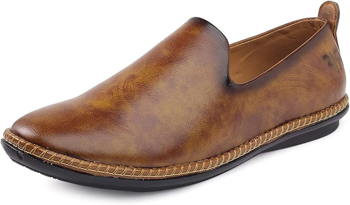 Carlin Attire Tan Men's Synthetic Leather Loafer Shoes Lightweight Shoes for Walking, Gym & Party (numeric_8) (Tan, numeric_8)