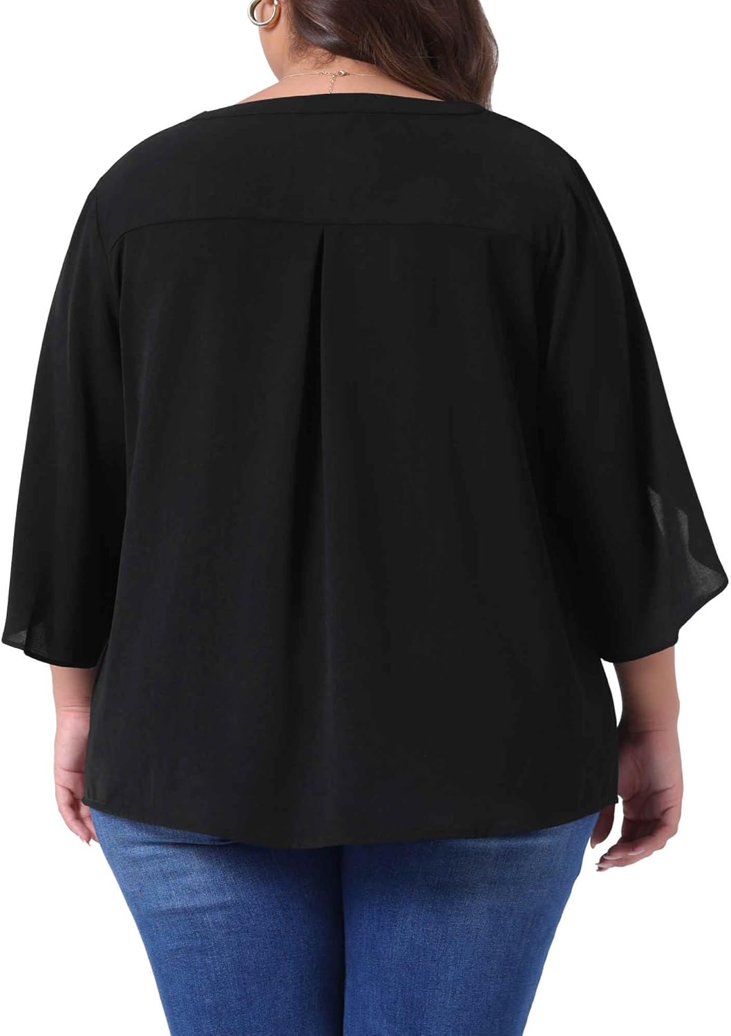 Agnes Orinda Plus Size Spring Tops for Women 3/4 Sleeve V Neck Chiffon Work Dressy Casual Shirt - Image 4