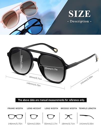 Miniatura 3 de MASDUN Gafas de sol estilo aviador cuadradas retro para mujer y hombre de los años 70, estilo vintage, doble puente