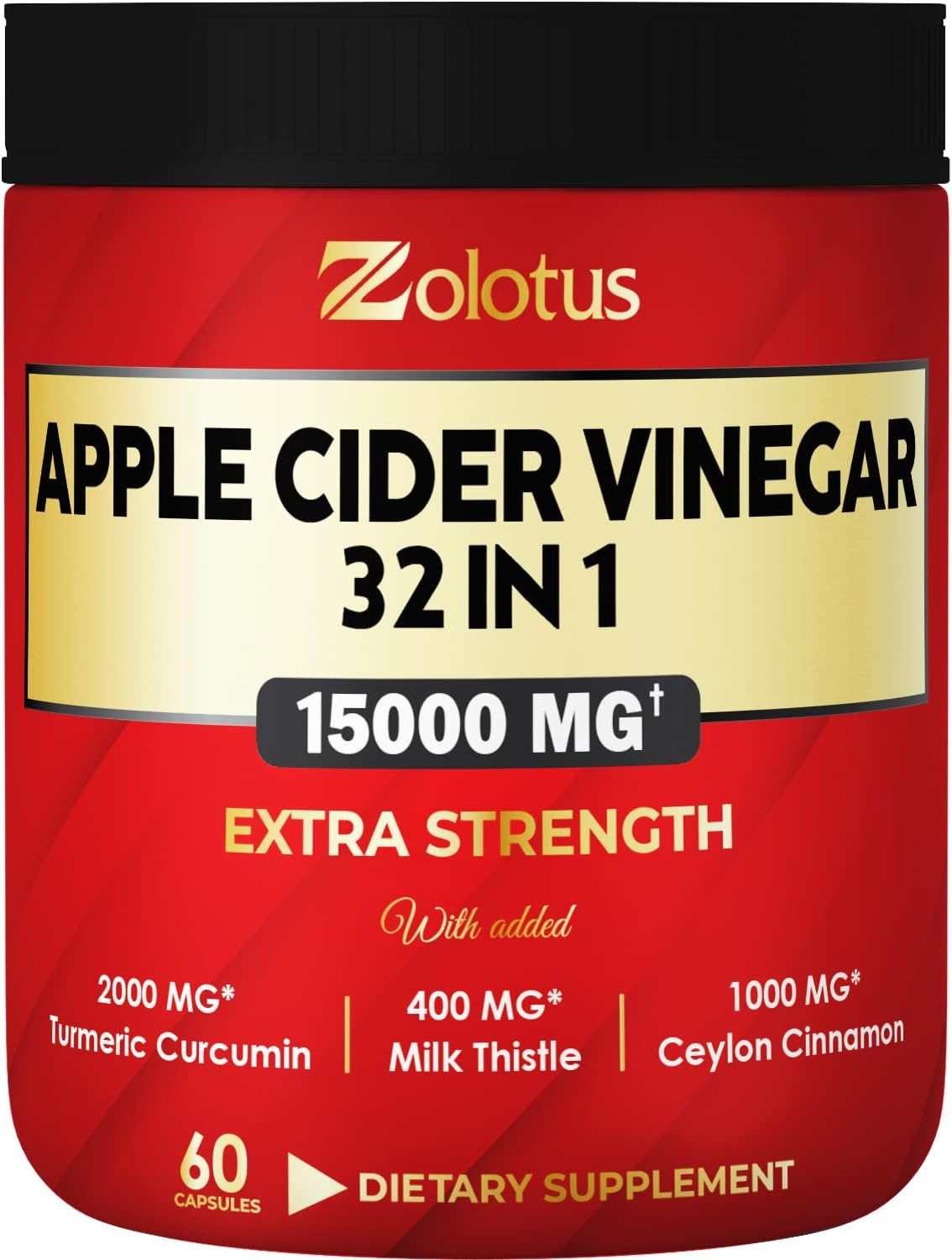 32 in 1 Apple Cider Vinegar Capsules, Equivalent to 15000mg with Turmeric, Cinnamon, Milk Thistle, Elderberry, Quercetin, Best Supplement for Digestion, Immune 60 Capsules