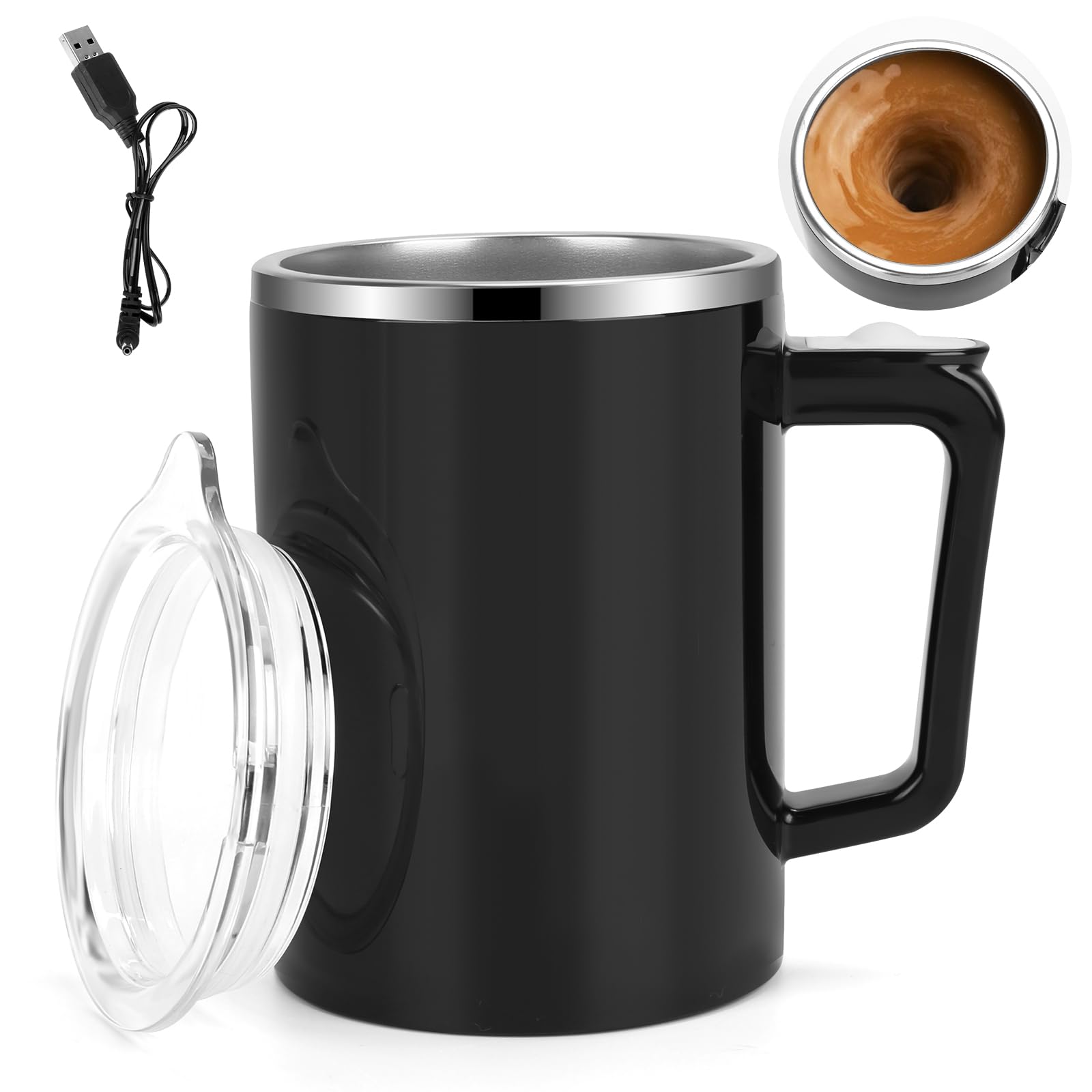 Luismia 13.5 Oz Self Stirring Coffee Mug with Lid Rechargeable Milk Coffee Mixing Cup, Electric Automatic Cocoa Hot Chocolate Juice Mixer for Home Office