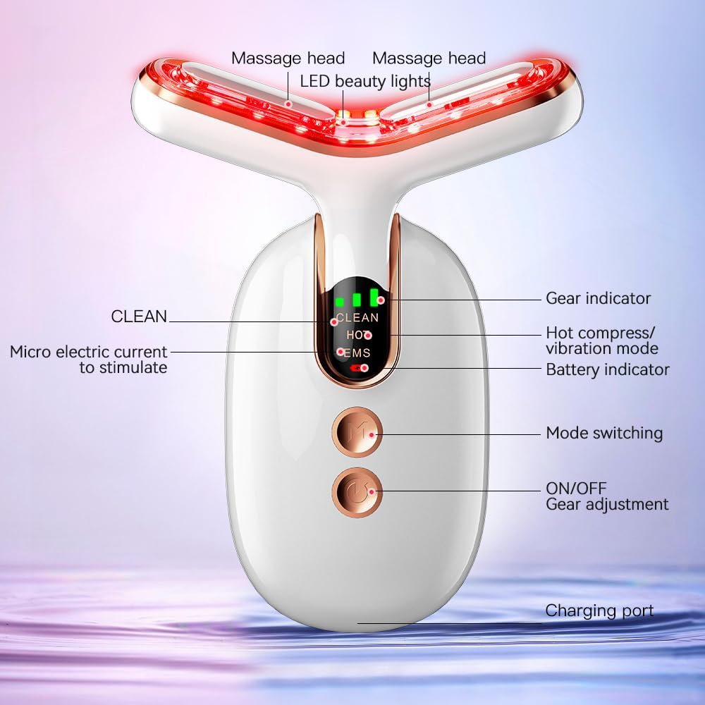 Micro-Current Facial Beauty Device, Red Light Therapy for Face, 3 Color LED Facial Massager for Skin Care with Thermal, Vibration, White - Image 7