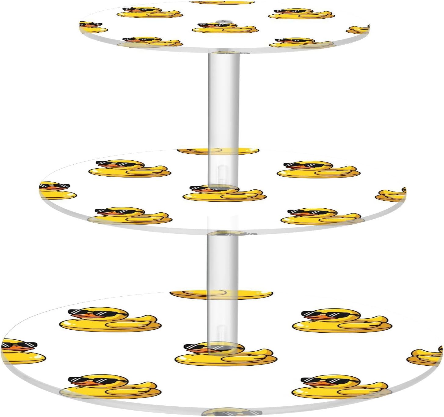 J JOYSAY Funny Duck Sunglasses Floral White Print Acrylic Cupcake Stand 3 Tier Dessert Table Display Set Clear Cake Stands for Baby Shower Party Wedding Decorations Easy Assembly Donut Tower