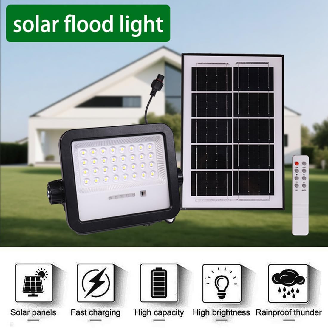 Anern 6500K 50 W Zewnętrzny reflektor solarny 700 lm z pilotem zdalnego sterowania, 5000 mAh, 32 diody LED, zewnętrzna lampa solarna, IP65, wodoodporne oświetlenie słoneczne do ogrodu, garażu, zniżki