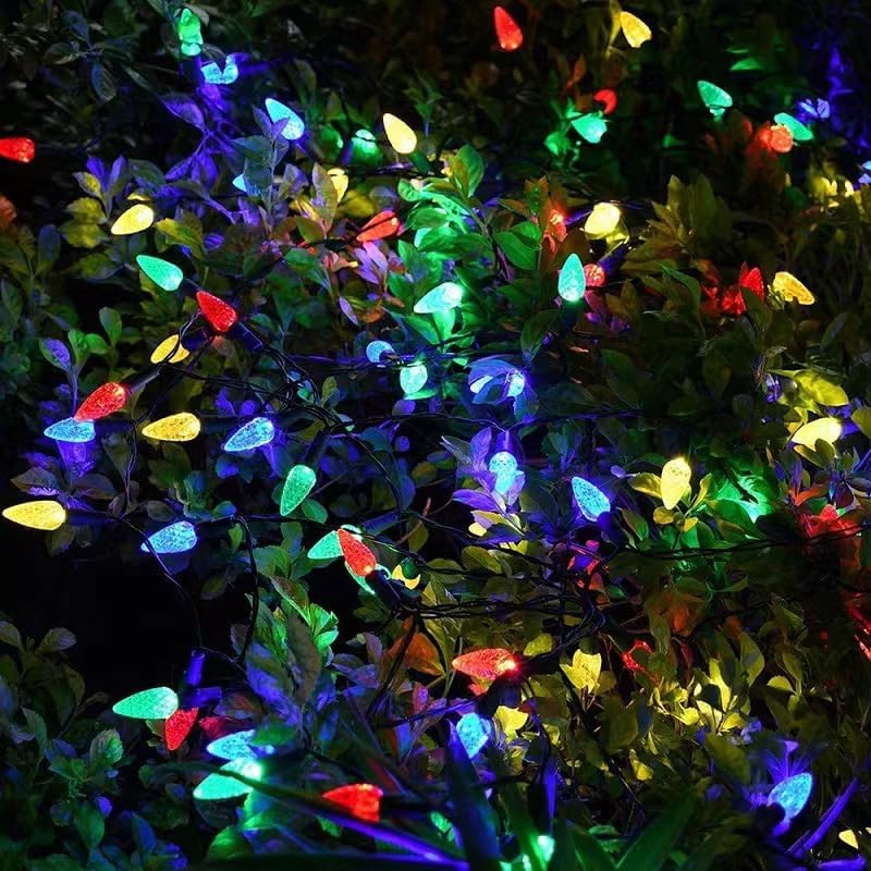 Miniatura 7 de ITICdecor Guirnalda de luces solares C6 de fresa para exteriores, 50 luces LED de Navidad, 8 modos de iluminación, impermeable para interiores y