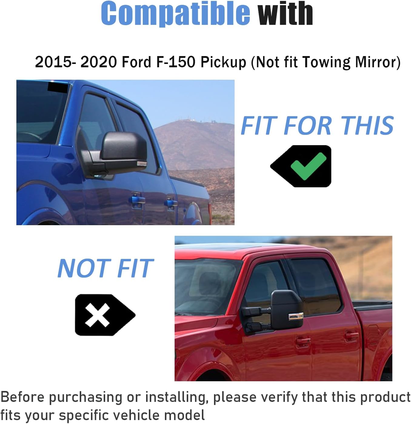 AUCERAMIC Glossy Black Mirror Covers Fit 2015-2020 for Ford F-150 Pickup 2 Door 4 Door Side View Mirror Caps Replacement